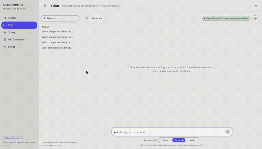 Auto chat combines document citations with live web news